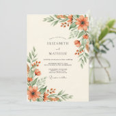 Coral Botanical Rustic Wedding Kaart (Staand voorkant)