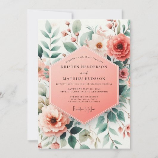 Coral Botanical Whimsy Wedding Kaart (Voorkant)