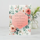 Coral Botanical Whimsy Wedding Kaart (Staand voorkant)