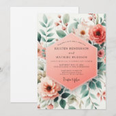 Coral Botanical Whimsy Wedding Kaart (Voorkant / Achterkant)