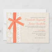 Coral Bow & Lace Wedding Invitations Kaart (Voorkant)