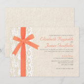 Coral Bow & Lace Wedding Invitations Kaart (Voorkant / Achterkant)