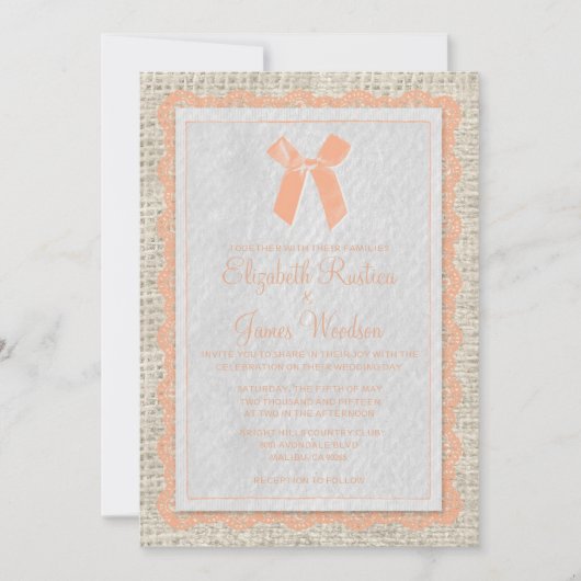 Coral Bow & Linen Wedding Invitations Kaart (Voorkant)
