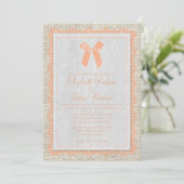 Coral Bow & Linen Wedding Invitations Kaart (Staand voorkant)