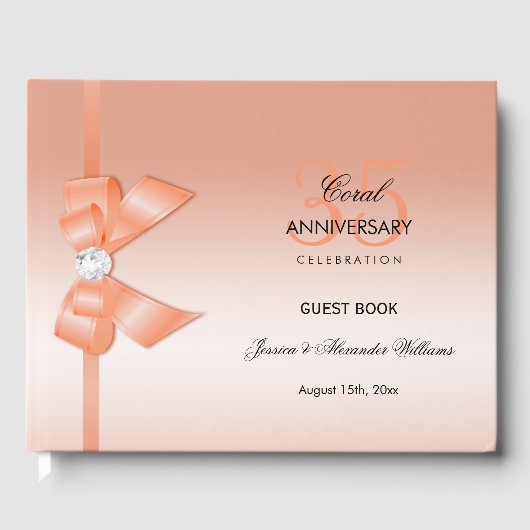 Coral Bow & Ribbon 35th Wedding Jubileum Gastenboek (Voorkant)