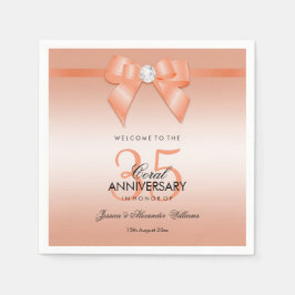 Coral Bow & Ribbon 35th Wedding Jubileum Servet