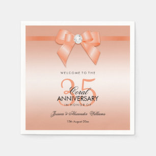 Coral Bow & Ribbon 35th Wedding Jubileum Servet