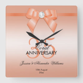 Coral Bow & Ribbon 35th Wedding Jubileum Vierkante Klok