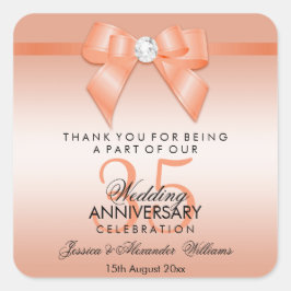 Coral Bow & Ribbon 35th Wedding Jubileum Vierkante Sticker