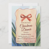 Coral Bow Waterverf Botanisch Kerstdiner Feestdagenkaart (Voorkant)