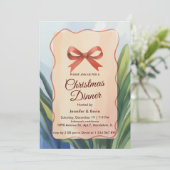 Coral Bow Waterverf Botanisch Kerstdiner Feestdagenkaart (Staand voorkant)