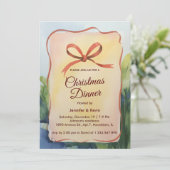Coral Bow Waterverf Botanisch Kerstdiner Feestdagenkaart (Staand voorkant)
