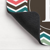 Coral Brown Blauwgroen Chevron Monogram Muismat (Hoek)