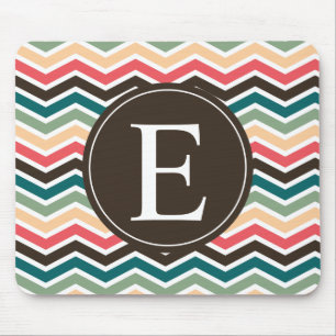 Coral Brown Blauwgroen Chevron Monogram Muismat
