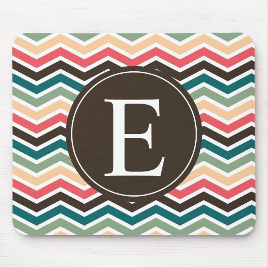 Coral Brown Blauwgroen Chevron Monogram Muismat (Voorkant)