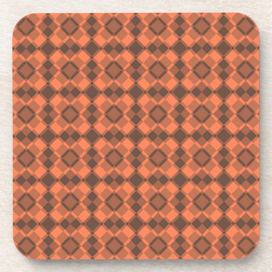 Coral Brown Checker Argyle Pattern Bier Onderzetter (Voorkant)