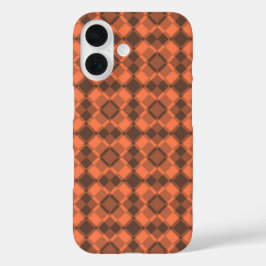 Coral Brown Checker Argyle Pattern iPhone 16 Hoesje