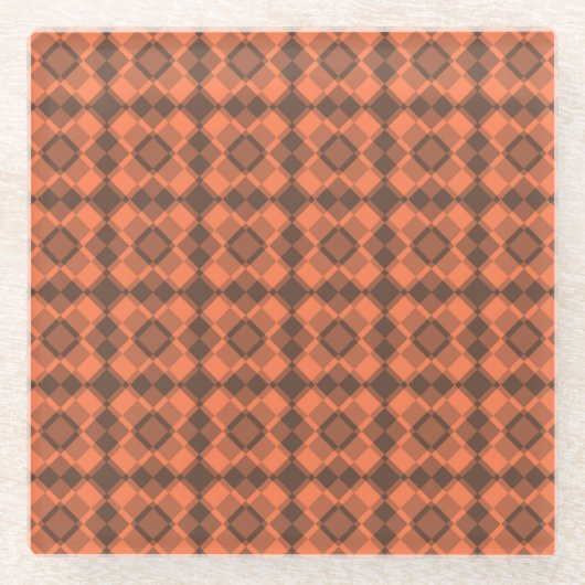 Coral Brown Checker Argyle Pattern Glazen Onderzetter (Voorkant)