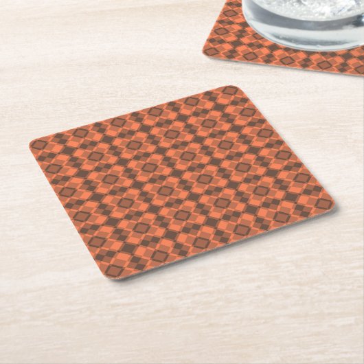 Coral Brown Checker Argyle Pattern Kartonnen Onderzetters (Schuin)