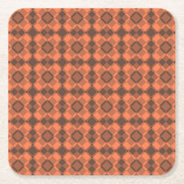 Coral Brown Checker Argyle Pattern Kartonnen Onderzetters