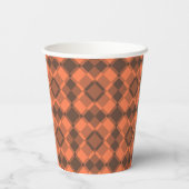 Coral Brown Checker Argyle Pattern Papieren Bekers (Achterkant)