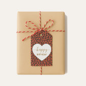 Coral Brown Leopard Print Heart Happy Birthday  Cadeaulabel