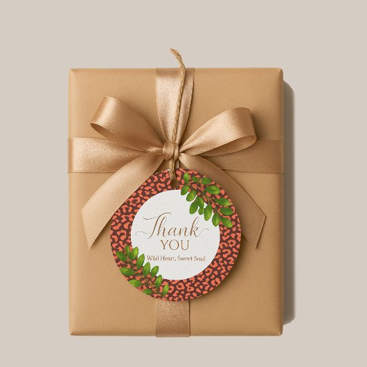 Coral Brown Leopard Print Thank You Bedankjes Labels