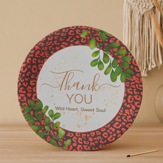 Coral Brown Leopard Print Thank You Papieren Bordje