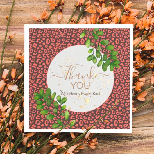 Coral Brown Leopard Print Thank You Servet