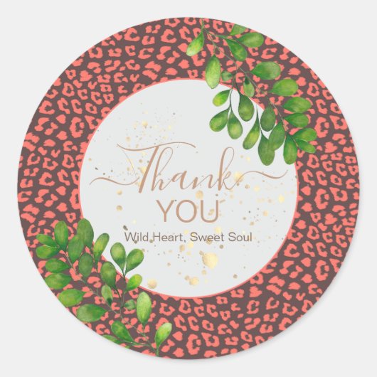 Coral Brown Leopard Print Thank You Sticker (Voorkant)