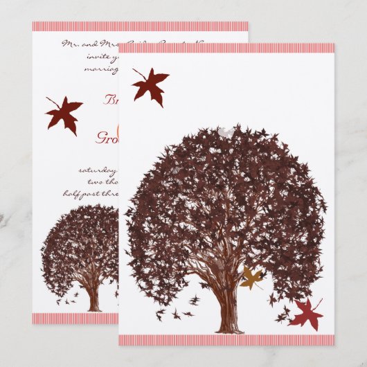 Coral Burgundy Red Tree Weddenschap Kaart (Voorkant / Achterkant)