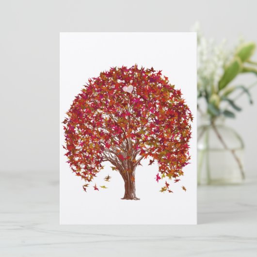 Coral Burgundy Red Tree Weddenschap Kaart (Staand voorkant)