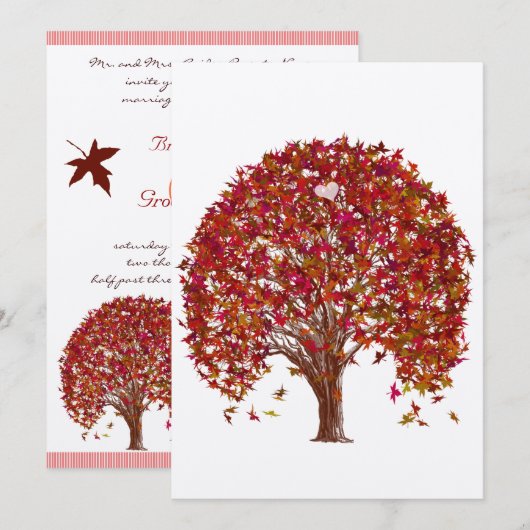 Coral Burgundy Red Tree Weddenschap Kaart (Voorkant / Achterkant)