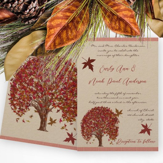 Coral Burgundy Red Tree Weddenschap Kaart