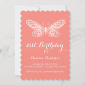 Coral Butterfly 21st Birthday Invitation Kaart (Voorkant)