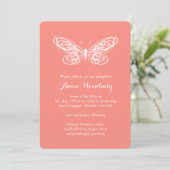 Coral Butterfly Bat Mitzvah Invitation Kaart (Staand voorkant)