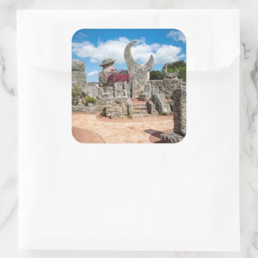 Coral Castle Wijnlabel Vierkante Sticker (Tas)