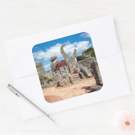 Coral Castle Wijnlabel Vierkante Sticker (Envelop)