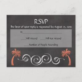 Coral Chalkboard Script Beach Bruiloft RSVP Antwoo Uitnodiging Briefkaart
