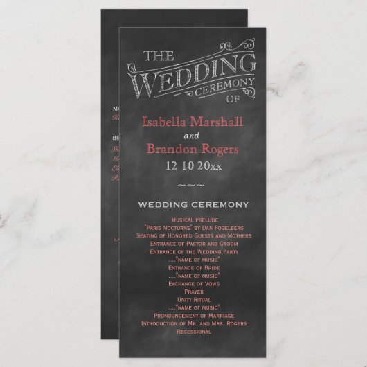 Coral Chalkboard Wedding Program Programmakaart (Voorkant / Achterkant)