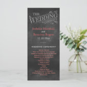 Coral Chalkboard Wedding Program Programmakaart (Staand voorkant)