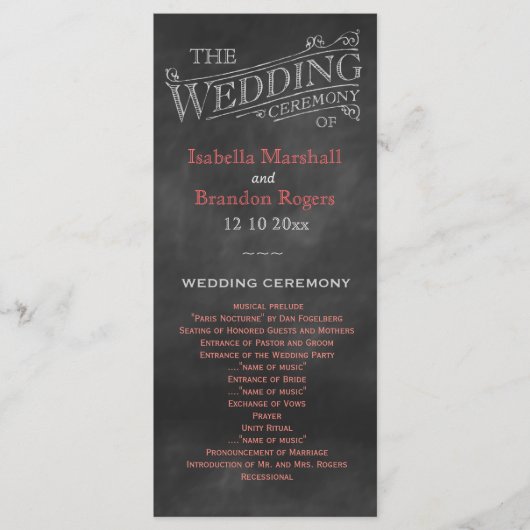 Coral Chalkboard Wedding Program Programmakaart (Voorkant)