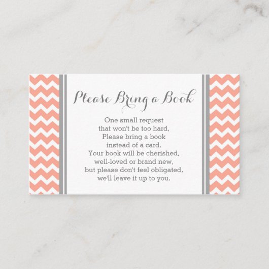 Coral Chevron Baby shower Boek Aanvraag Kaart (Voorkant)