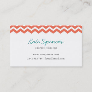 Coral Chevron en Polka Dot Visitekaartje