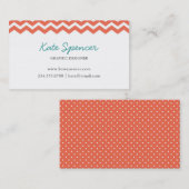 Coral Chevron en Polka Dot Visitekaartje (Voorkant / Achterkant)