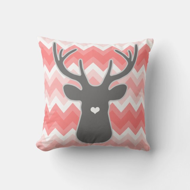 Coral Chevron Heart Nose Deer Pillow Kussen (Voorkant)