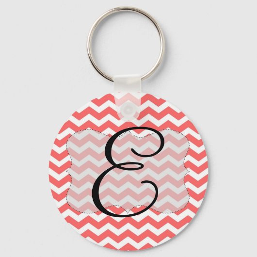 Coral Chevron Initiaal Keyring Sleutelhanger (Voorkant)