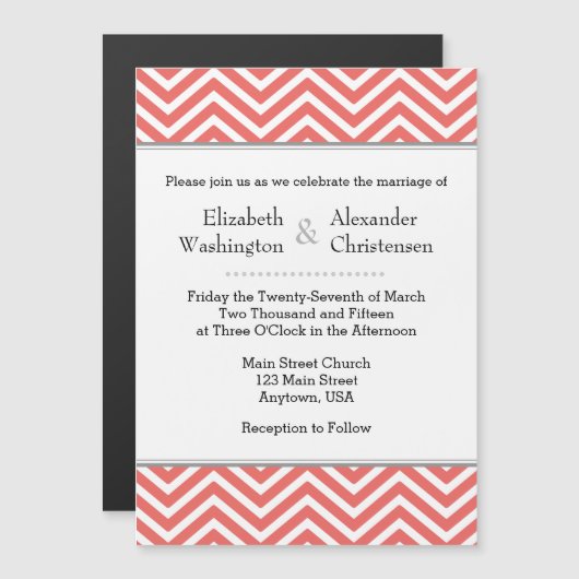 Coral Chevron Magnetic Wedding Invitation Magnetische Uitnodiging (Voorkant / Achterkant)