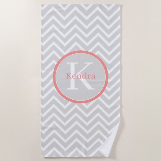 Coral Chevron Monogram Beach Towel Strandlaken (Voorkant)