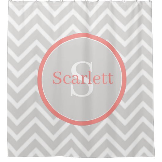 Coral Chevron Monogram Douchegordijn (Voorkant)